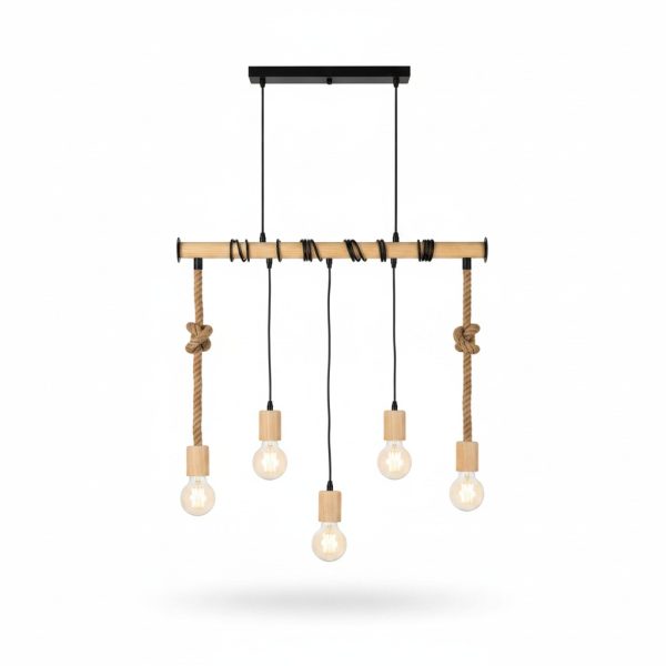 Suspension Bois Woody 4 Lampes E27 Style Industriel