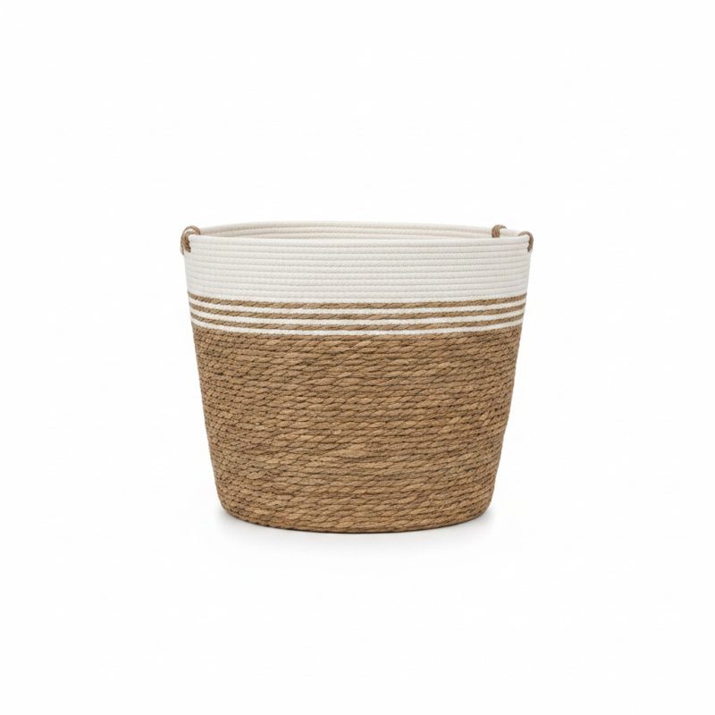 9637131 Panier de Rangement Rond en Paille et Corde 41x45 cm