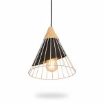 Suspension Conique Métal Blanc et Bois D24 cm