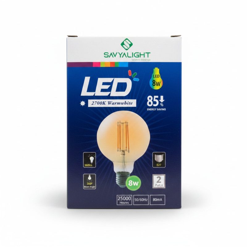 Lampe Filament Globe LED E27 8W 2700K G95 SAVYALIGHT