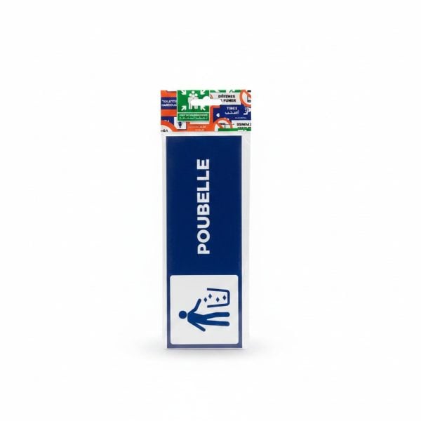 Plaque de signalisation adhésive 'Poubelle' - Bleu et Blanc