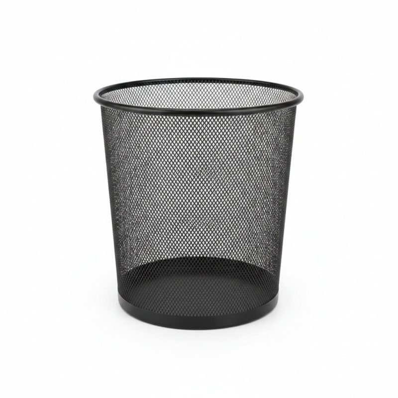 Poubelle de Salle de Bain Cylindrique en Maille Métal Noir