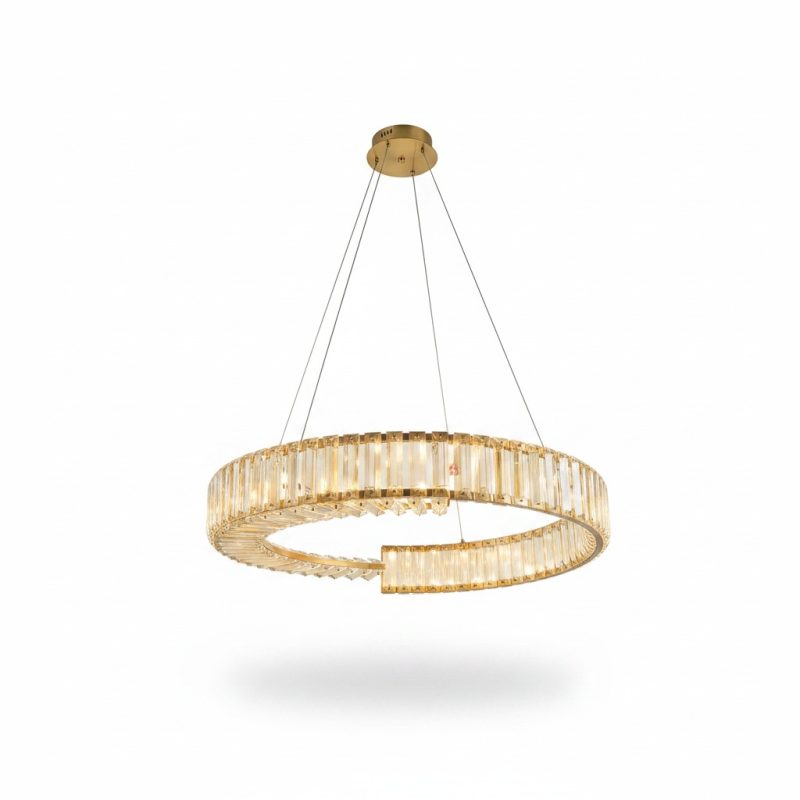 Suspension LED Cristal Doré Circulaire D60cm 32W FUSI