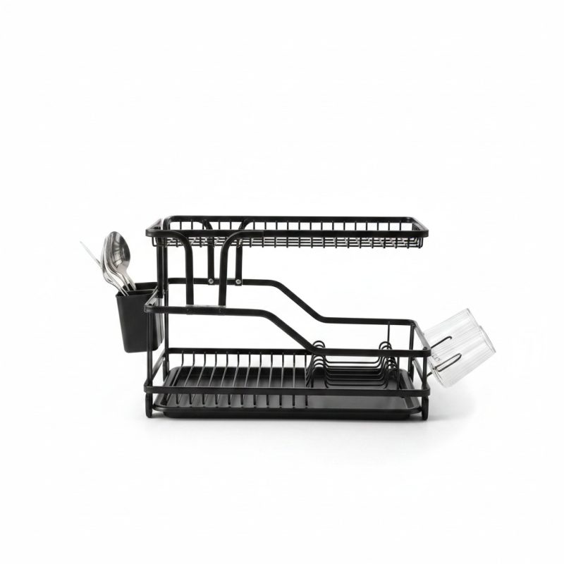 Égouttoir à vaisselle en aluminium noir Sakura  2 niveaux