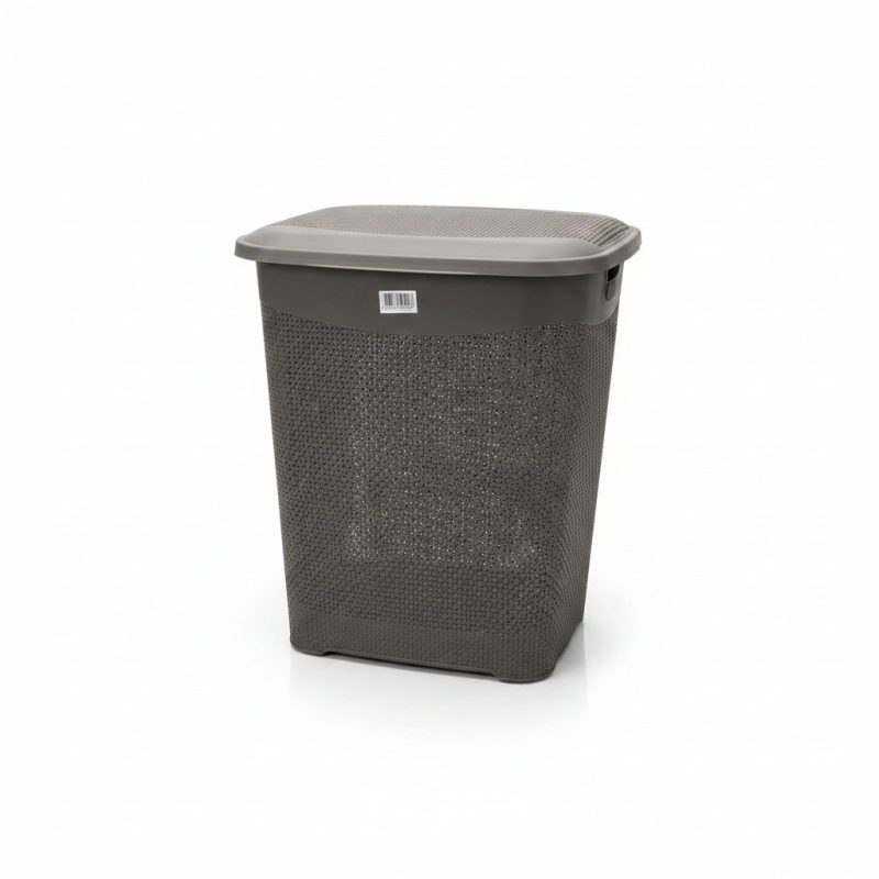 Panier à Linge Tressé 60L Gris avec Couvercle