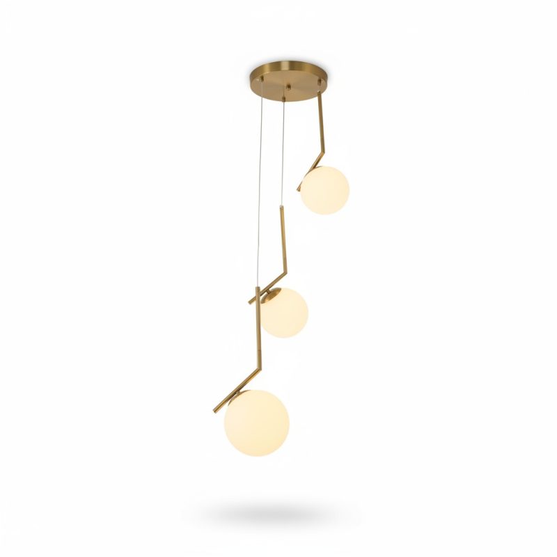 Suspension Lido 3L design en métal doré et verre opale