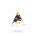 Suspension Conique Métal Blanc et Bois D24 cm