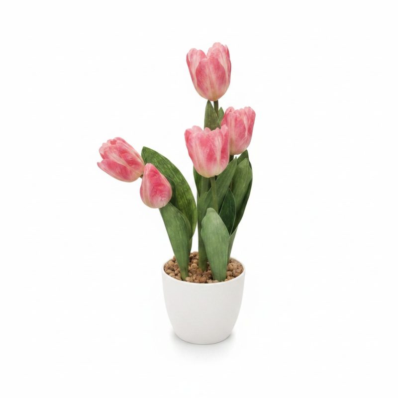 Plante Artificielle Tulipes Roses en Pot Blanc