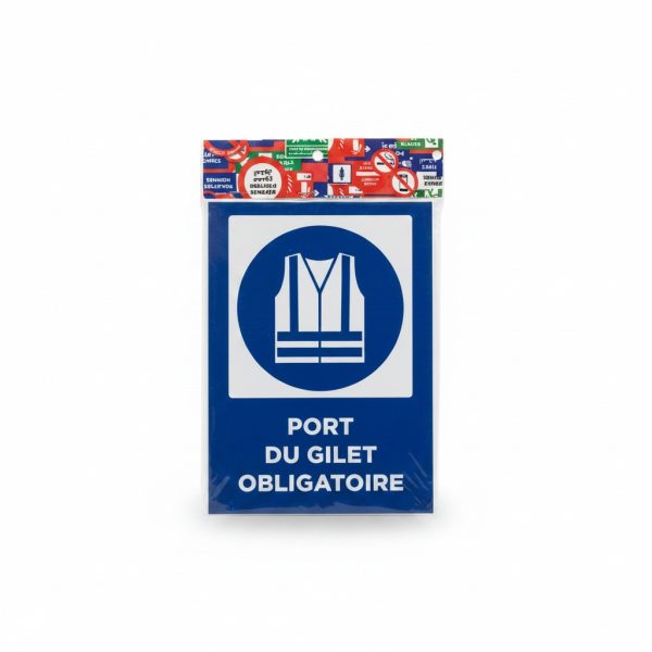 Plaque signalétique Port du Gilet Obligatoire Bleu et Blanc