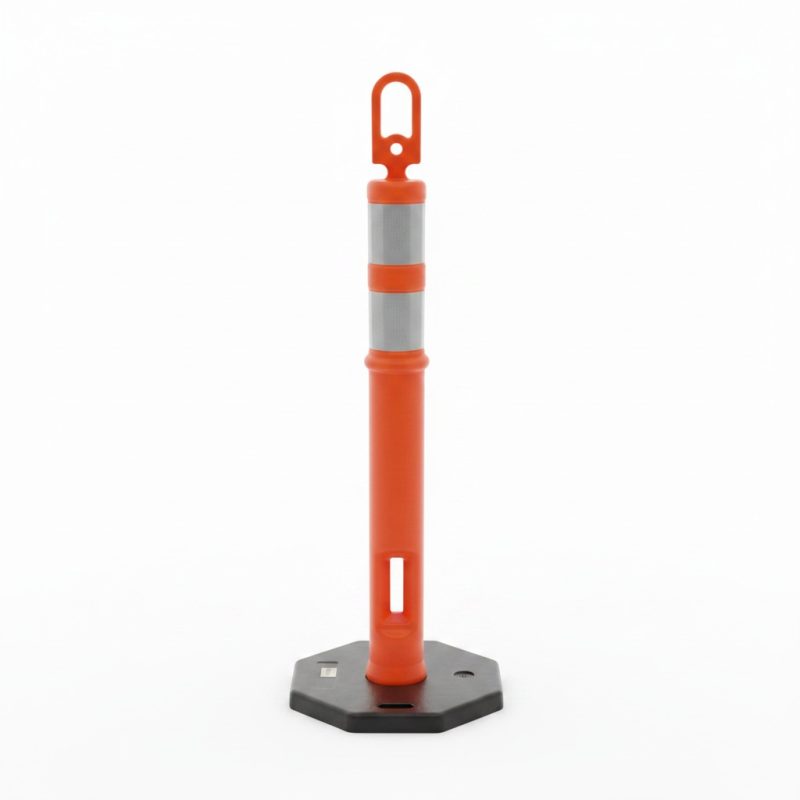 Colonne de barrière de signalisation orange et grise
