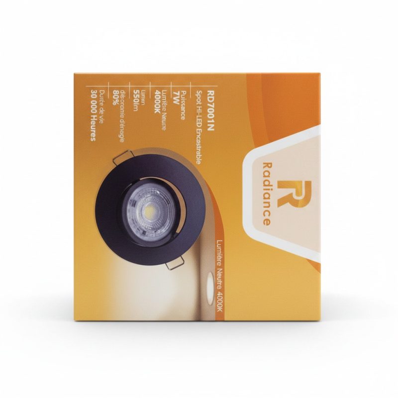 Spot LED Encastrable Rond 7W 4000K Noir Radiance RD7001N