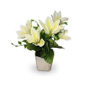 Pot Fleur Artificielle Lys Blanc et Jaune Décorative