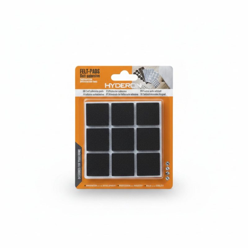 Patins en feutre autoadhésifs carrés noirs HYDERON, 9 pcs