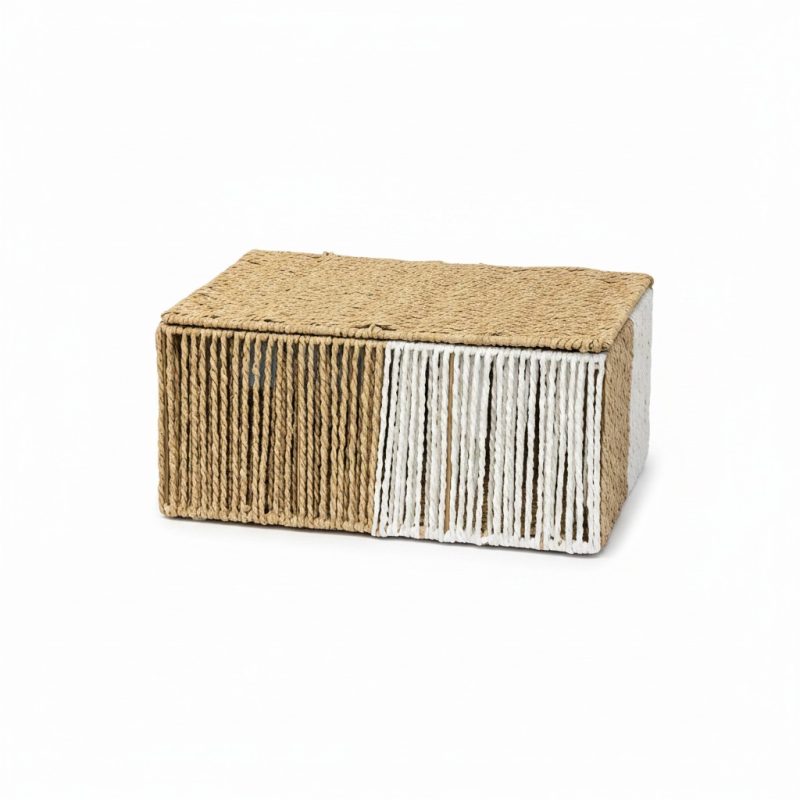 Panier en corde de paille bicolore 35x24x16 cm