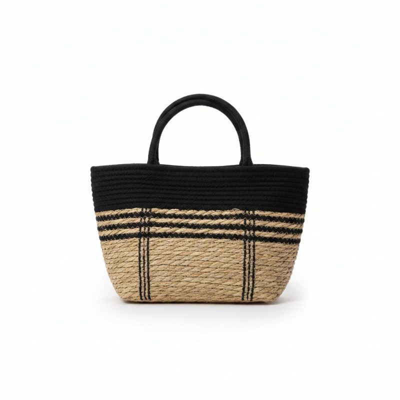 Sac Multiusage Corde et Paille Noir 36x18x25cm