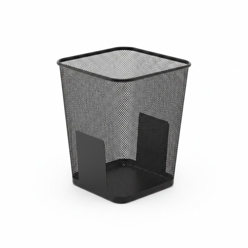 Poubelle Carrée en Métal Noir 25,5x30,5 cm