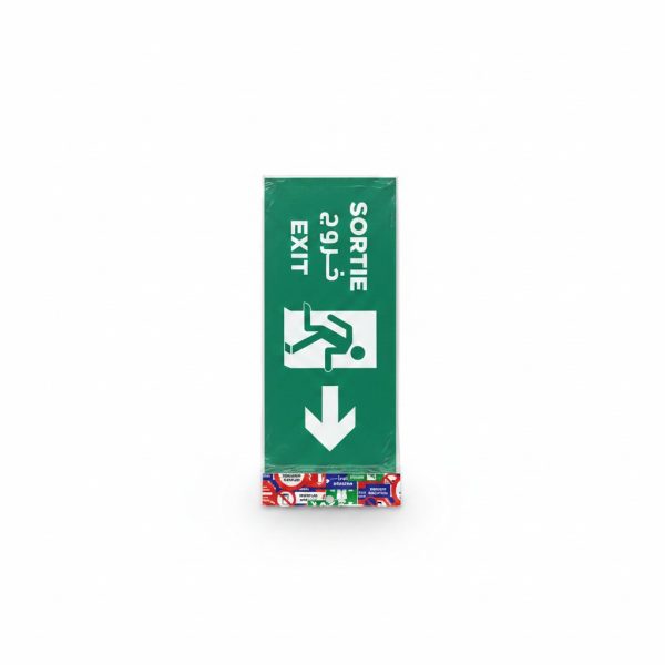 Plaque de signalisation Sortie multilingue flèche vers le bas