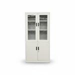 Armoire de rangement métallique grise 4 portes vitrées