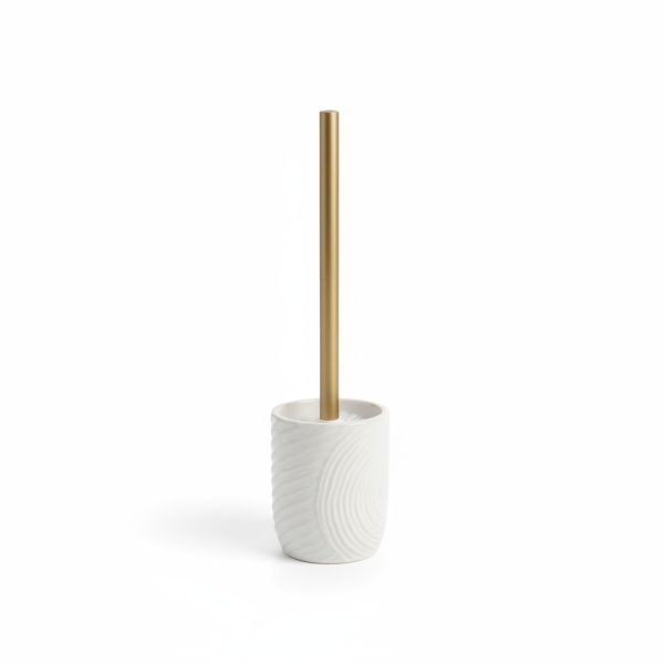 Brosse WC Céramique Blanche et Manche Doré à poser