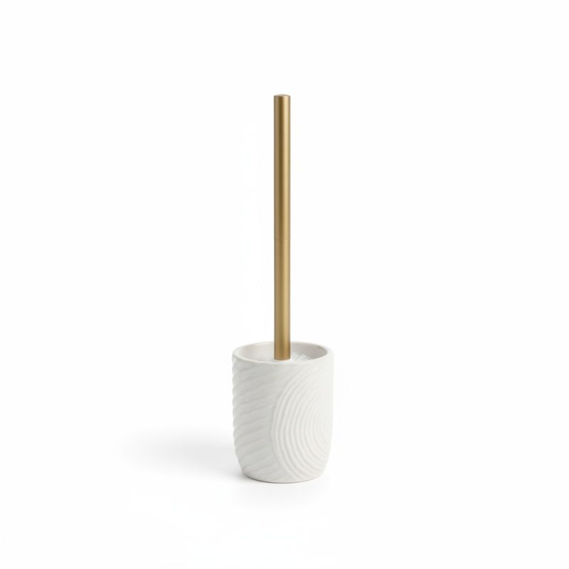 9813071 Brosse WC Céramique Blanche et Manche Doré à poser