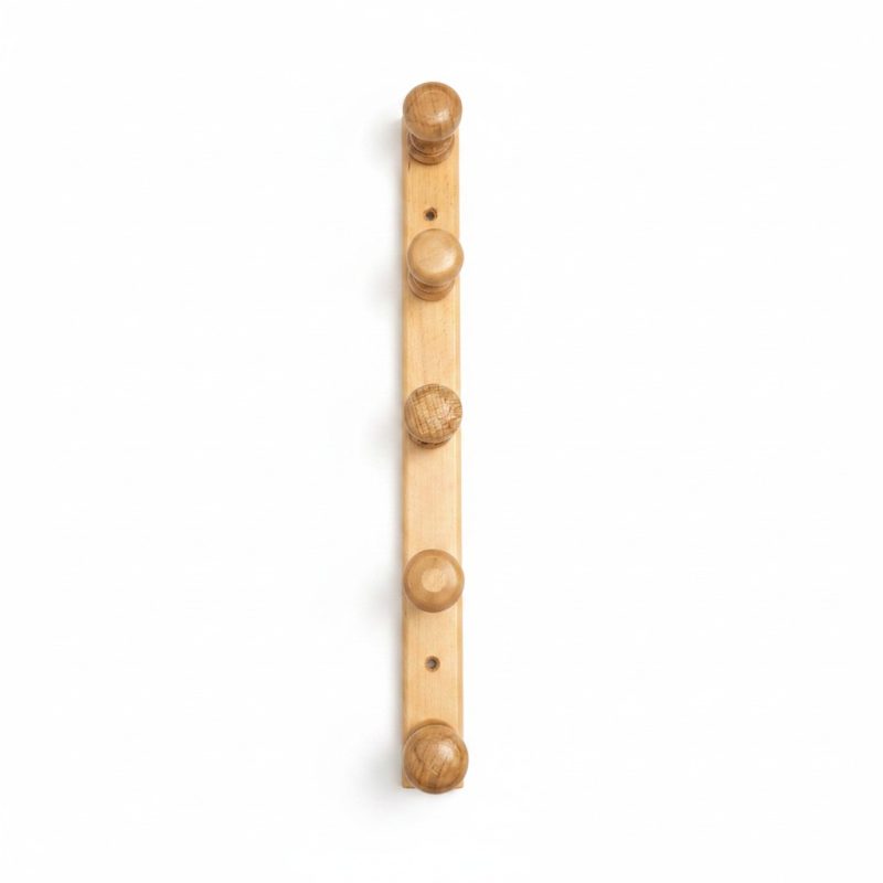 Patère murale en bois naturel 5 têtes de rangement