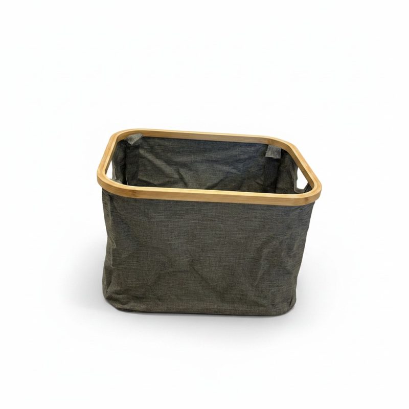 Panier de rangement en tissu gris et bambou 41x33x26 cm