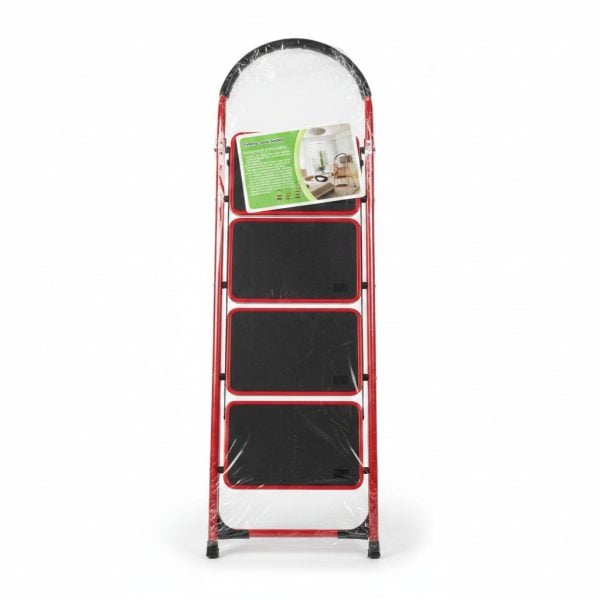 Escabeau 4 marches pliable en acier rouge et noir