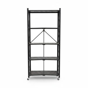 Étagère de Rangement Pliable 4 Niveaux en Métal sur Roulettes