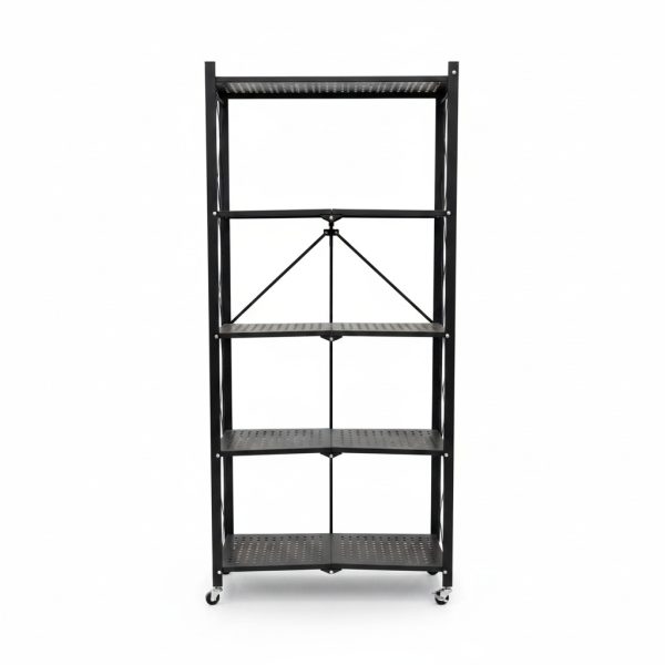 Étagère de Rangement Pliable 4 Niveaux en Métal sur Roulettes
