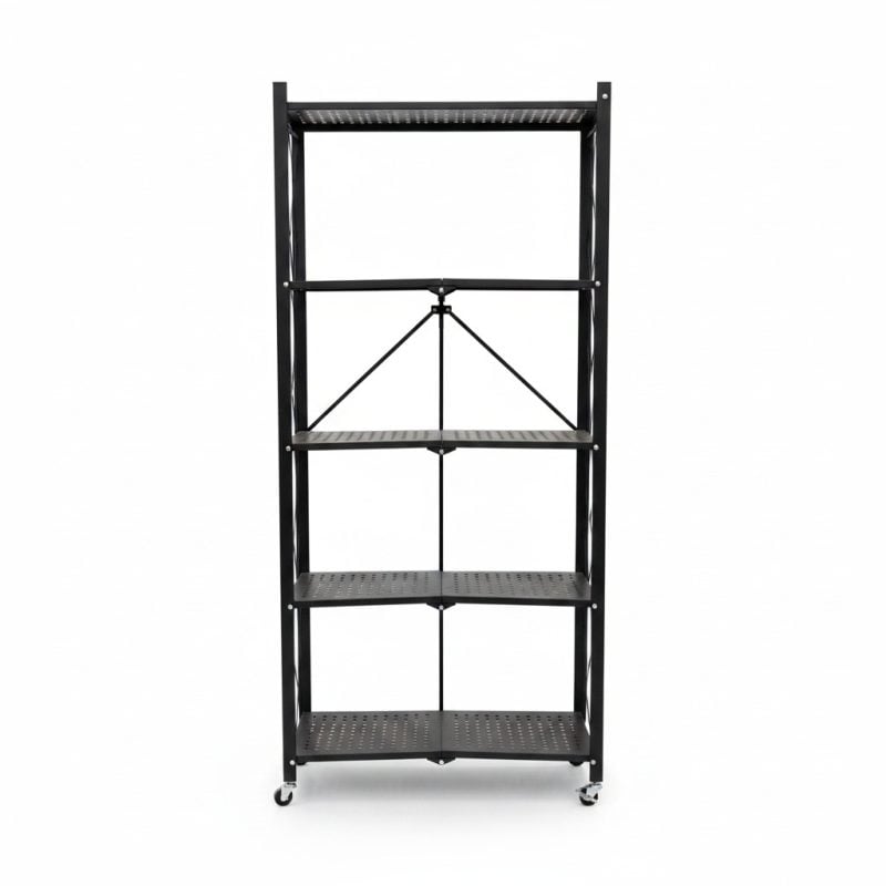 9701601 Étagère de Rangement Pliable 4 Niveaux en Métal sur Roulettes