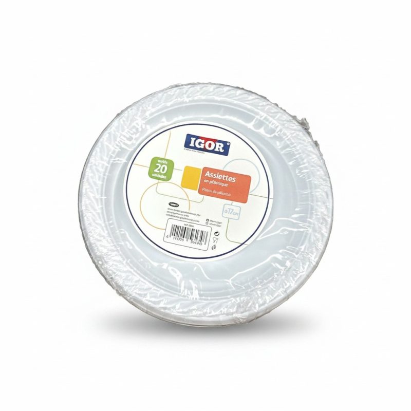 20 Assiettes en plastique jetables Ø17cm IGOR