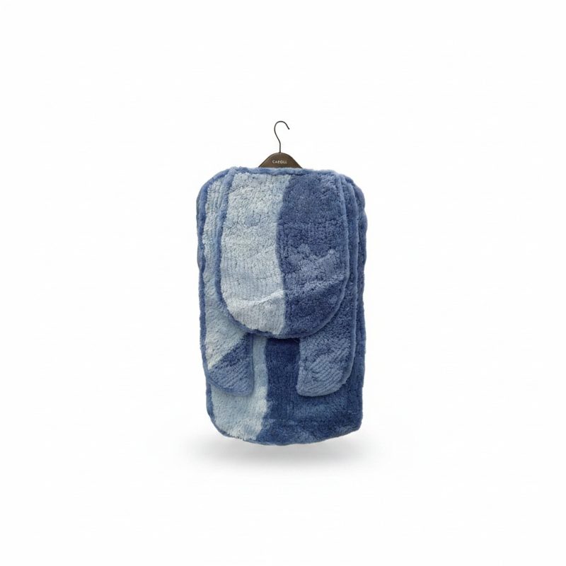 Ensemble tapis de bain et contour WC bleu 2 pièces CAROLL