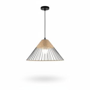 Suspension Bohème D40 cm Métal Noir et Bambou Naturel