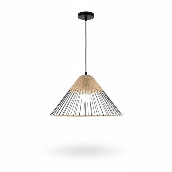 Suspension Bohème D40 cm Métal Noir et Bambou Naturel