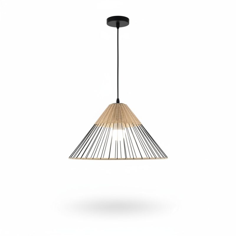 9531171 Suspension Bohème D40 cm Métal Noir et Bambou Naturel