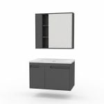 Meuble salle de bain PVC 80cm gris avec miroir et vasque