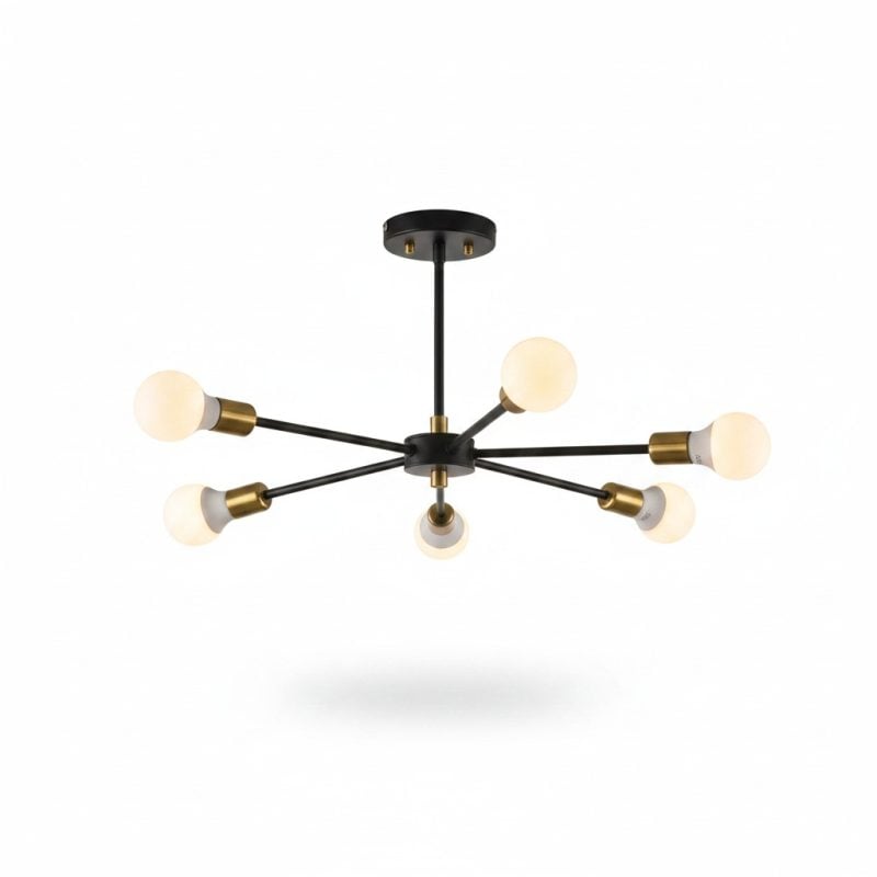 Suspension Star 6 Lampes Métal Noir et Or E27