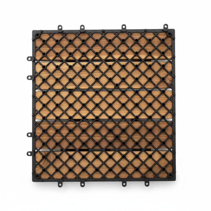 Dalle en bois clipsable pour terrasse et jardin, 5 lattes