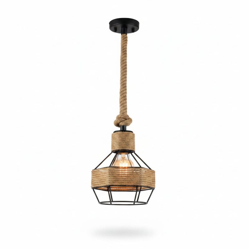 Suspension Romy D150 Corde et Métal Noir E27