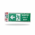 Plaque de signalisation Sortie multilingue et pictogrammes