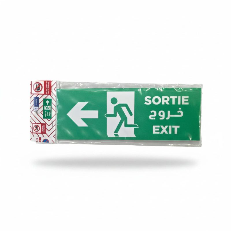 Plaque de signalisation Sortie multilingue et pictogrammes