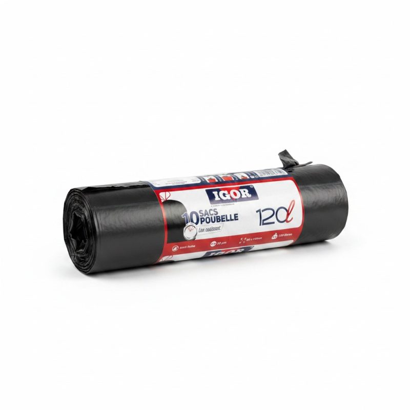 9518391 Sacs poubelle 120L noir avec lien coulissant IGOR (x10)