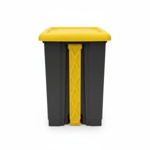 Poubelle à pédale en plastique gris et jaune