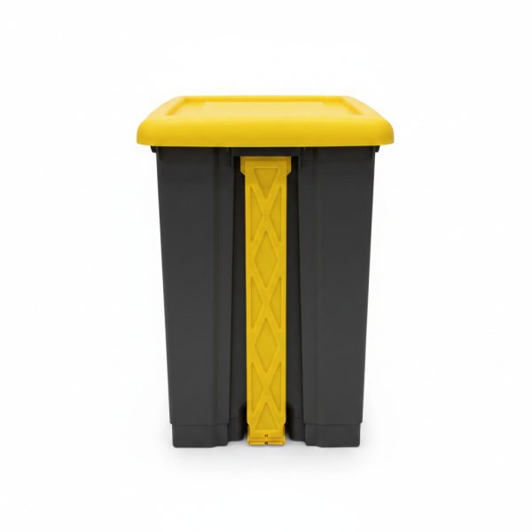 Poubelle à pédale en plastique gris et jaune
