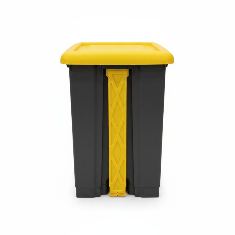Poubelle à pédale en plastique gris et jaune
