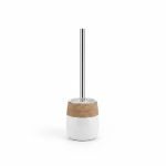 Brosse Toilette en Céramique Blanche et Effet Bois à Poser
