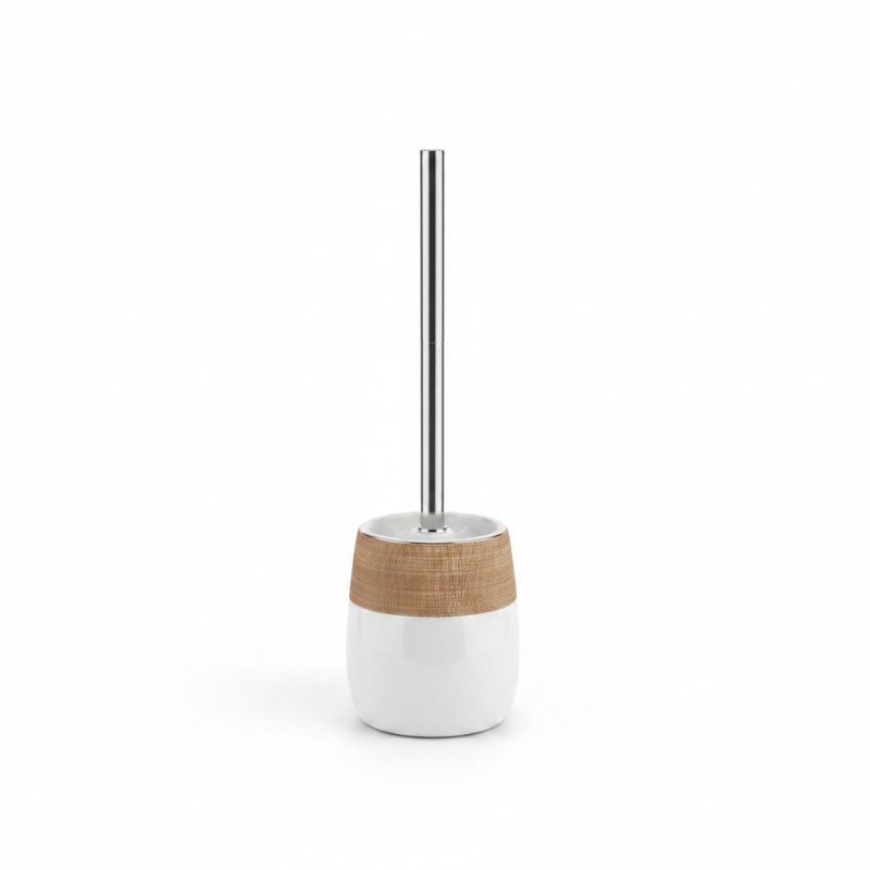 Brosse Toilette en Céramique Blanche et Effet Bois à Poser