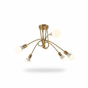 Suspension 5 lampes E27 Buddy en métal doré