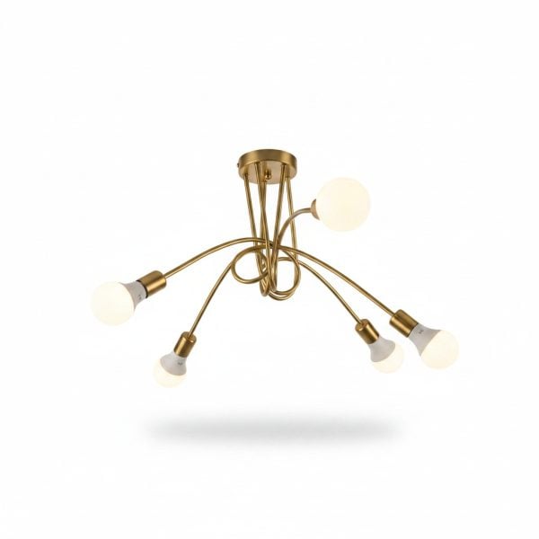 Suspension 5 lampes E27 Buddy en métal doré
