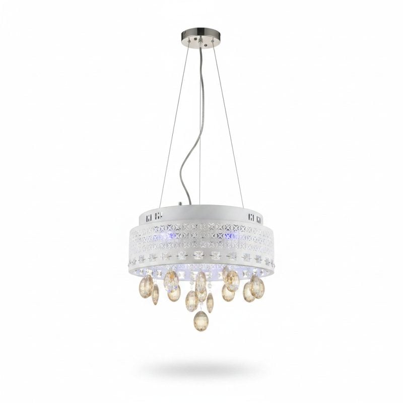 Suspension Lustre Medicis en Métal Blanc et Cristal avec LED